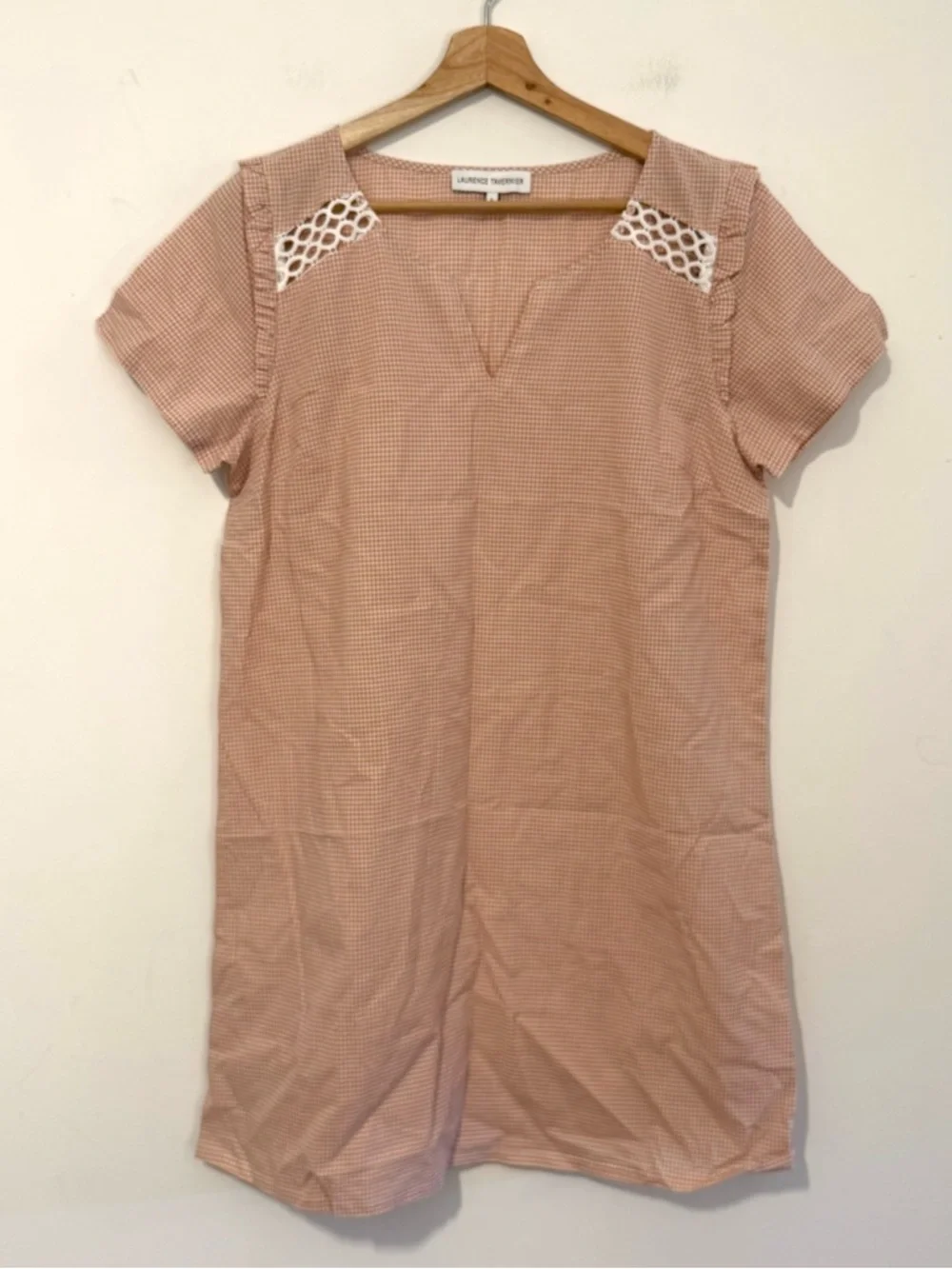 Laurence Tavernier Nightgown Womens Large Orange Gingham Cotton Short Sleeve